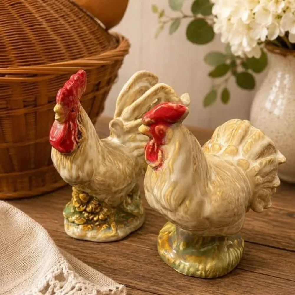 Vintage Rooster Basket Decor | Farmhouse Chicken Basket | Cottage Kitchen Decor